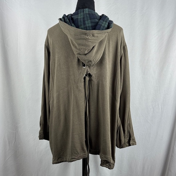 BY TOGETHER Plaid Lined Hooded Jacket with Lace Up Detail on Back - Picture 3 of 5